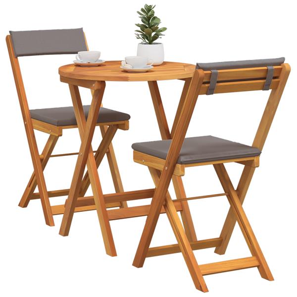 Grote foto vidaxl tuin bistro set met kussen 3 pcs bruin massief acaciahout tuin en terras tuinmeubelen