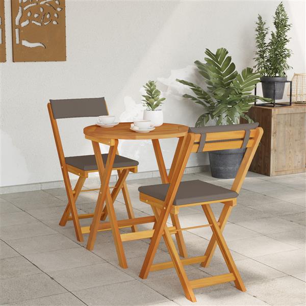 Grote foto vidaxl tuin bistro set met kussen 3 pcs bruin massief acaciahout tuin en terras tuinmeubelen