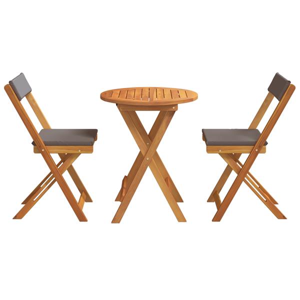 Grote foto vidaxl tuin bistro set met kussen 3 pcs bruin massief acaciahout tuin en terras tuinmeubelen