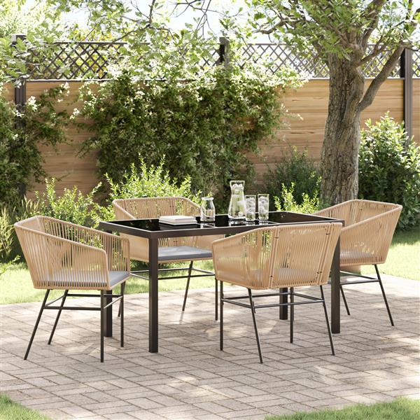 Grote foto vidaxl tuin eetset 5 pcs bruin poly riet tuin en terras tuinmeubelen