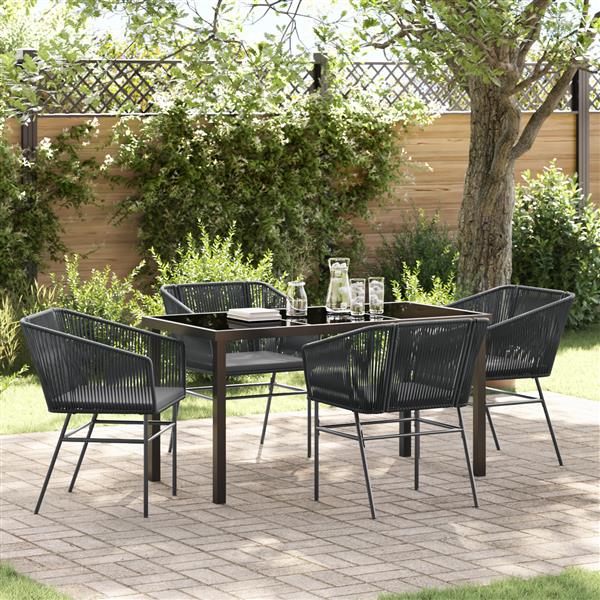 Grote foto vidaxl tuin eetset 5 pcs zwart poly riet tuin en terras tuinmeubelen