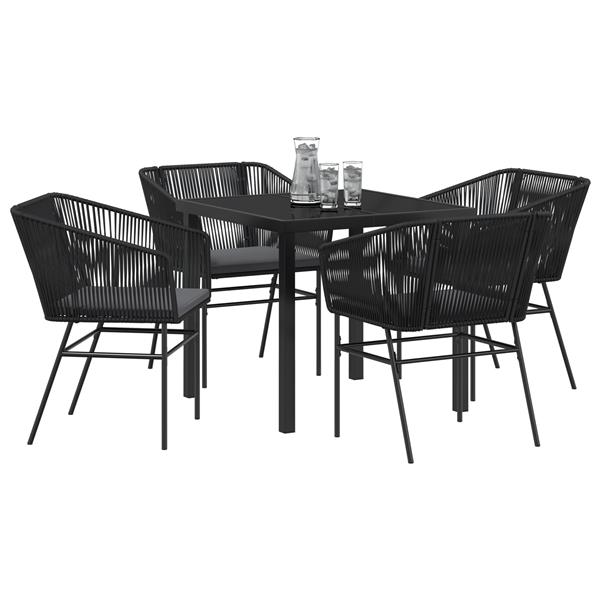 Grote foto vidaxl tuin eetset 5 pcs zwart poly riet tuin en terras tuinmeubelen