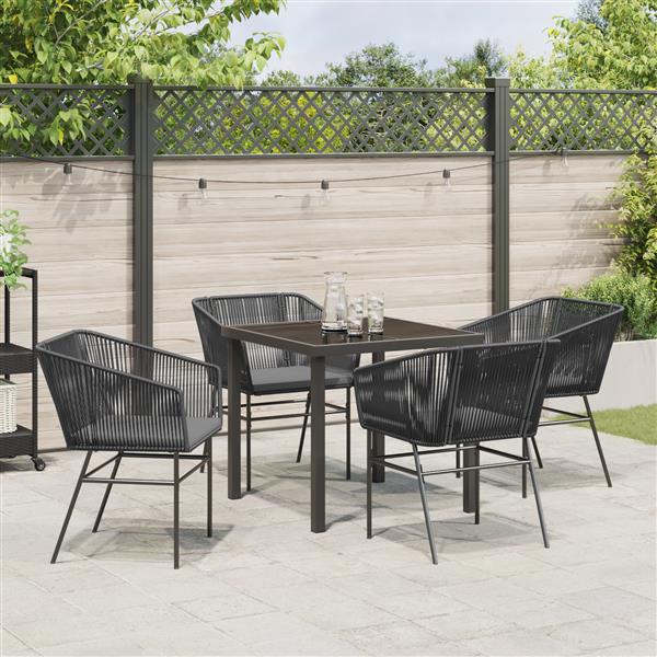 Grote foto vidaxl tuin eetset 5 pcs zwart poly riet tuin en terras tuinmeubelen