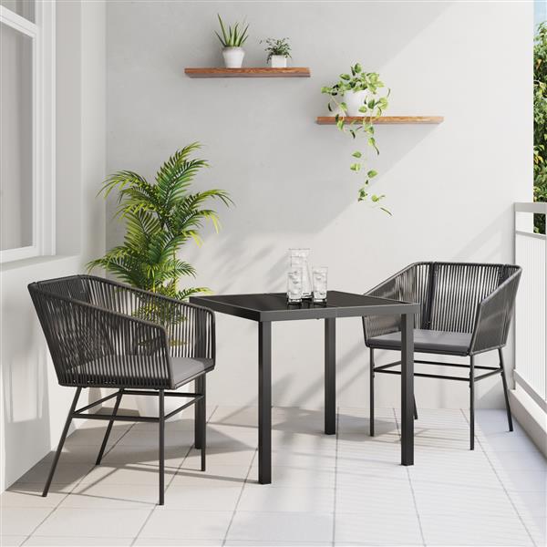 Grote foto vidaxl tuin eetset 3 pcs zwart poly riet tuin en terras tuinmeubelen