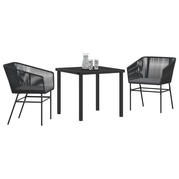 Grote foto vidaxl tuin eetset 3 pcs zwart poly riet tuin en terras tuinmeubelen