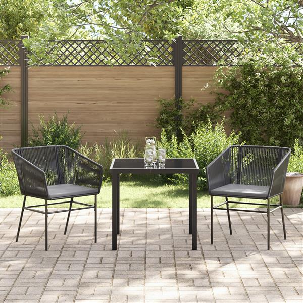Grote foto vidaxl tuin eetset 3 pcs zwart poly riet tuin en terras tuinmeubelen