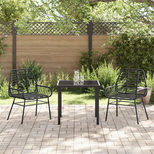 Grote foto vidaxl tuin eetset 3 pcs zwart poly rattan tuin en terras tuinmeubelen