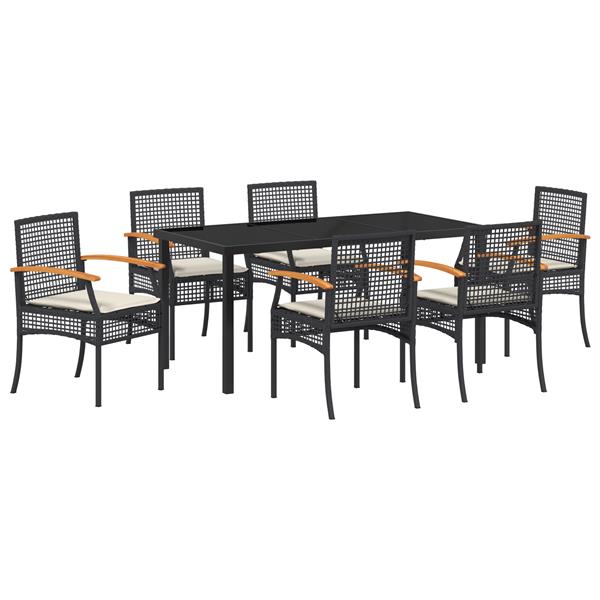 Grote foto vidaxl tuin eetset 7 pcs zwart poly rattan tuin en terras tuinmeubelen