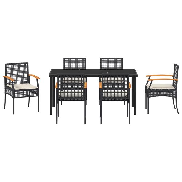 Grote foto vidaxl tuin eetset 7 pcs zwart poly rattan tuin en terras tuinmeubelen