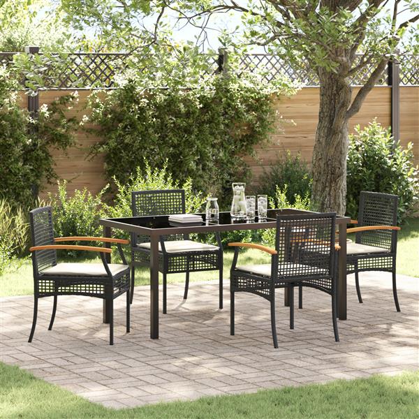 Grote foto vidaxl tuin eetset 5 pcs zwart poly rattan tuin en terras tuinmeubelen
