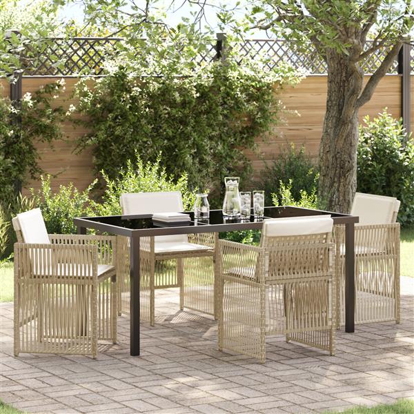 Grote foto vidaxl tuin eetset 5 pcs beige poly riet tuin en terras tuinmeubelen