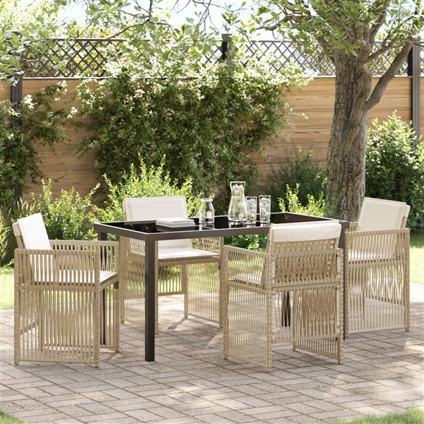 Grote foto vidaxl tuin eetset 5 pcs beige poly riet tuin en terras tuinmeubelen