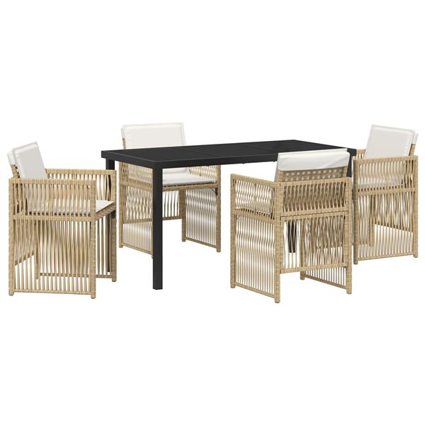 Grote foto vidaxl tuin eetset 5 pcs beige poly riet tuin en terras tuinmeubelen
