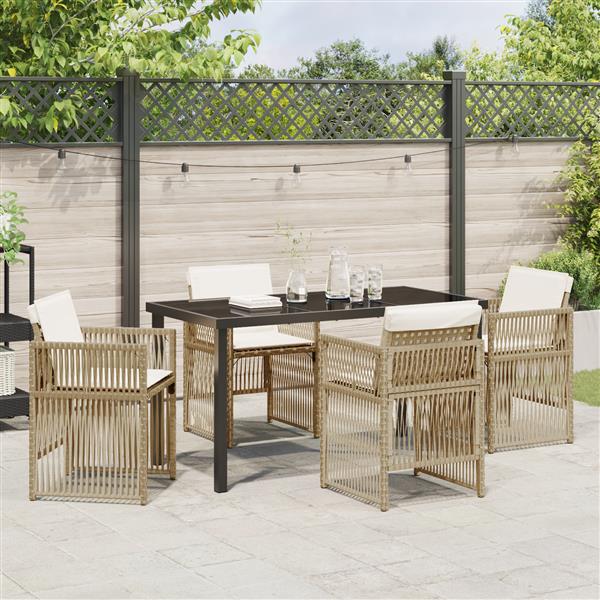 Grote foto vidaxl tuin eetset 5 pcs beige poly riet tuin en terras tuinmeubelen