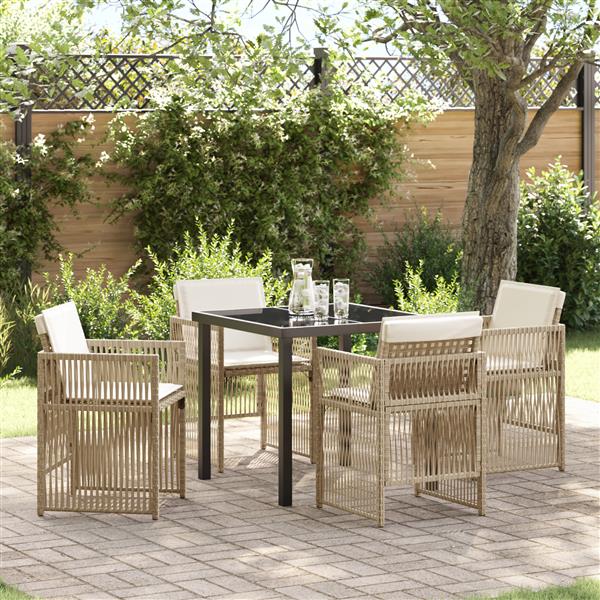 Grote foto vidaxl tuin eetset 5 pcs beige poly riet tuin en terras tuinmeubelen