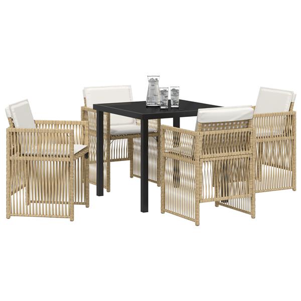 Grote foto vidaxl tuin eetset 5 pcs beige poly riet tuin en terras tuinmeubelen