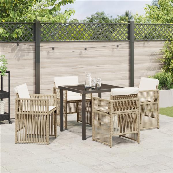 Grote foto vidaxl tuin eetset 5 pcs beige poly riet tuin en terras tuinmeubelen