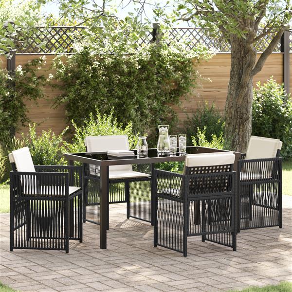 Grote foto vidaxl tuin eetset 5 pcs zwart poly riet tuin en terras tuinmeubelen