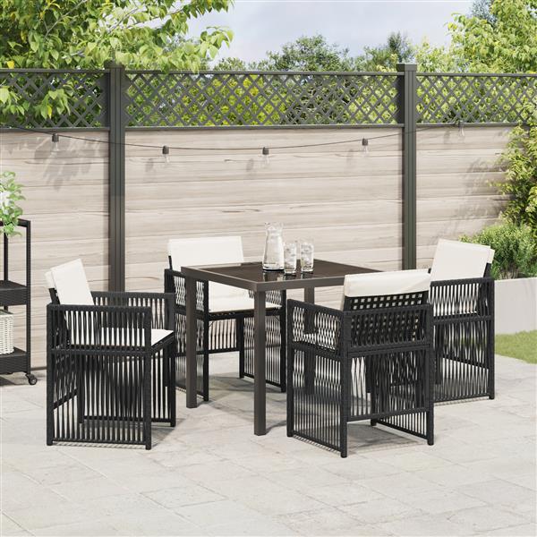 Grote foto vidaxl tuin eetset 5 pcs zwart poly riet tuin en terras tuinmeubelen