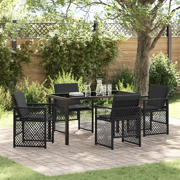 Grote foto vidaxl tuin eetset 5 pcs zwart poly rattan tuin en terras tuinmeubelen