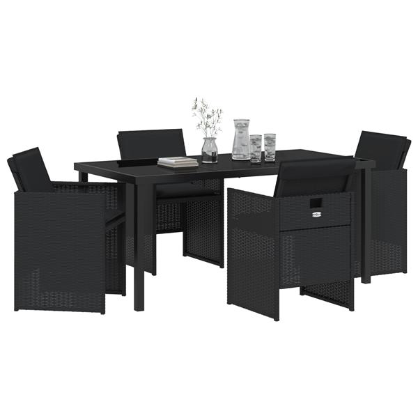 Grote foto vidaxl tuin eetset 5 pcs zwart poly rattan tuin en terras tuinmeubelen