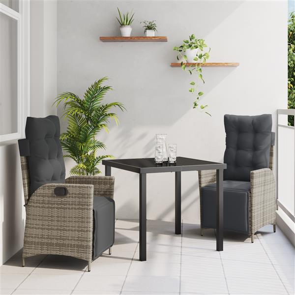 Grote foto vidaxl tuin eetset 3 pcs grijs poly riet tuin en terras tuinmeubelen