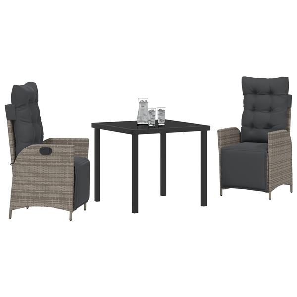 Grote foto vidaxl tuin eetset 3 pcs grijs poly riet tuin en terras tuinmeubelen