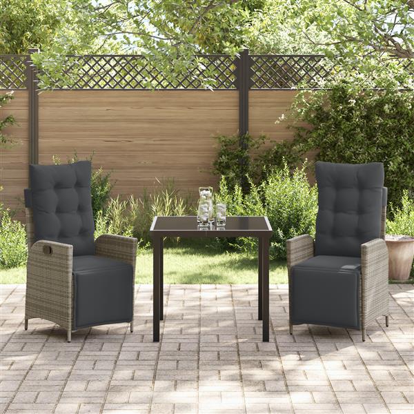 Grote foto vidaxl tuin eetset 3 pcs grijs poly riet tuin en terras tuinmeubelen