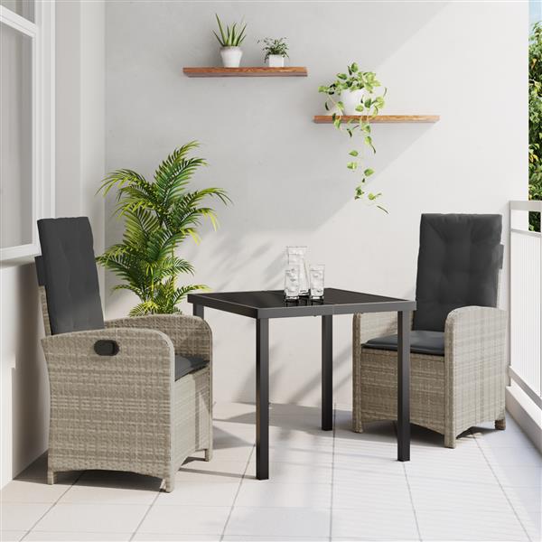 Grote foto vidaxl tuin eetset 3 pcs lichtgrijs poly rattan tuin en terras tuinmeubelen