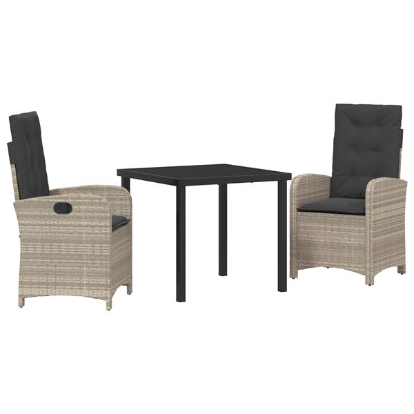 Grote foto vidaxl tuin eetset 3 pcs lichtgrijs poly rattan tuin en terras tuinmeubelen