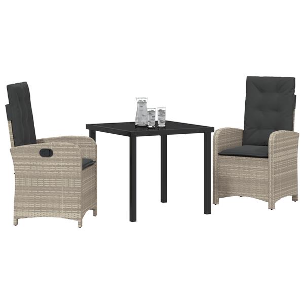 Grote foto vidaxl tuin eetset 3 pcs lichtgrijs poly rattan tuin en terras tuinmeubelen