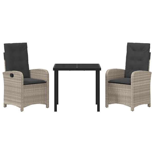 Grote foto vidaxl tuin eetset 3 pcs lichtgrijs poly rattan tuin en terras tuinmeubelen