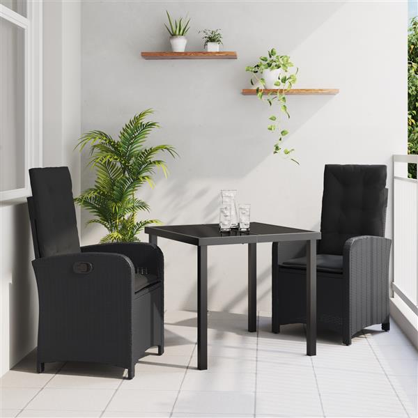 Grote foto vidaxl tuin eetset 3 pcs zwart poly rattan tuin en terras tuinmeubelen