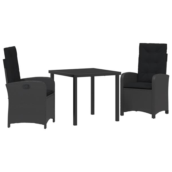 Grote foto vidaxl tuin eetset 3 pcs zwart poly rattan tuin en terras tuinmeubelen