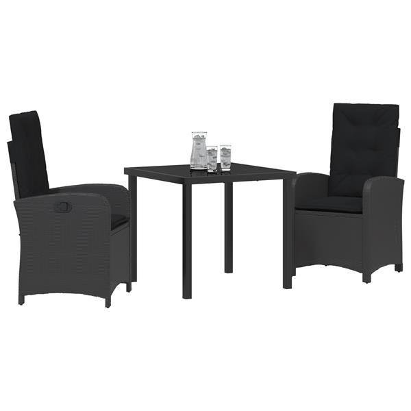 Grote foto vidaxl tuin eetset 3 pcs zwart poly rattan tuin en terras tuinmeubelen