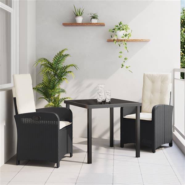 Grote foto vidaxl tuin eetset 3 pcs zwart poly rattan tuin en terras tuinmeubelen