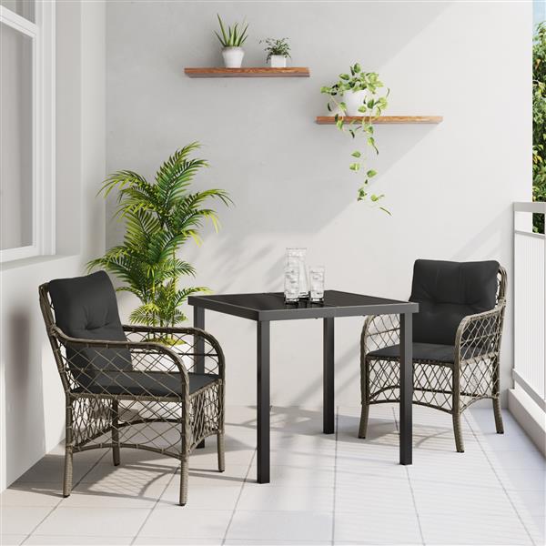 Grote foto vidaxl tuin eetset met kussen 3 pcs grijs poly riet tuin en terras tuinmeubelen