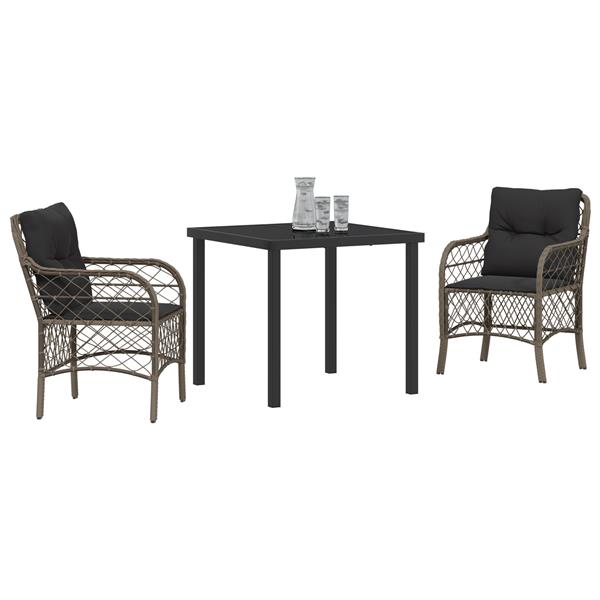 Grote foto vidaxl tuin eetset met kussen 3 pcs grijs poly riet tuin en terras tuinmeubelen