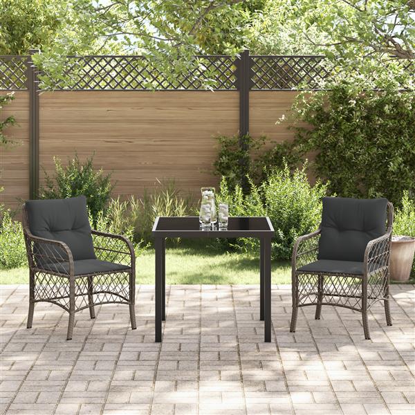 Grote foto vidaxl tuin eetset met kussen 3 pcs grijs poly riet tuin en terras tuinmeubelen