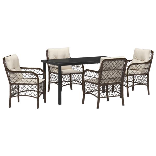 Grote foto vidaxl tuin eetset met kussen 5 pcs bruin poly riet tuin en terras tuinmeubelen