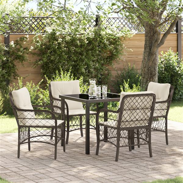 Grote foto vidaxl tuin eetset met kussen 5 pcs bruin poly riet tuin en terras tuinmeubelen