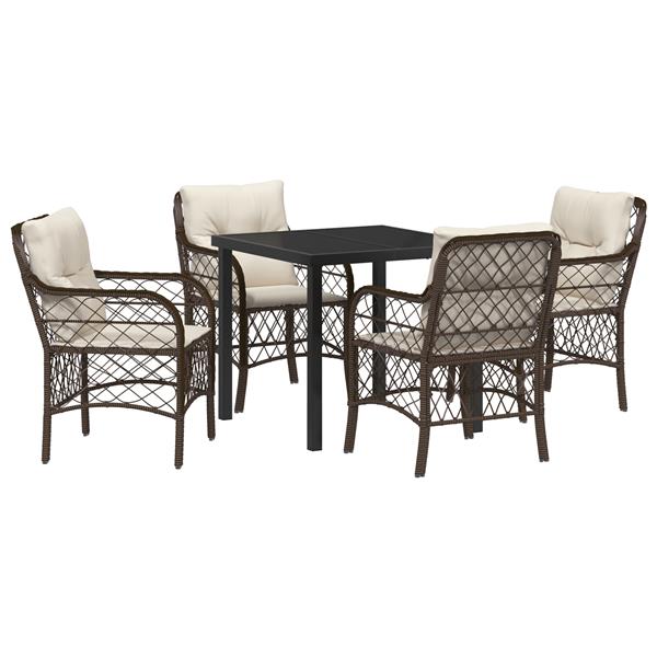 Grote foto vidaxl tuin eetset met kussen 5 pcs bruin poly riet tuin en terras tuinmeubelen