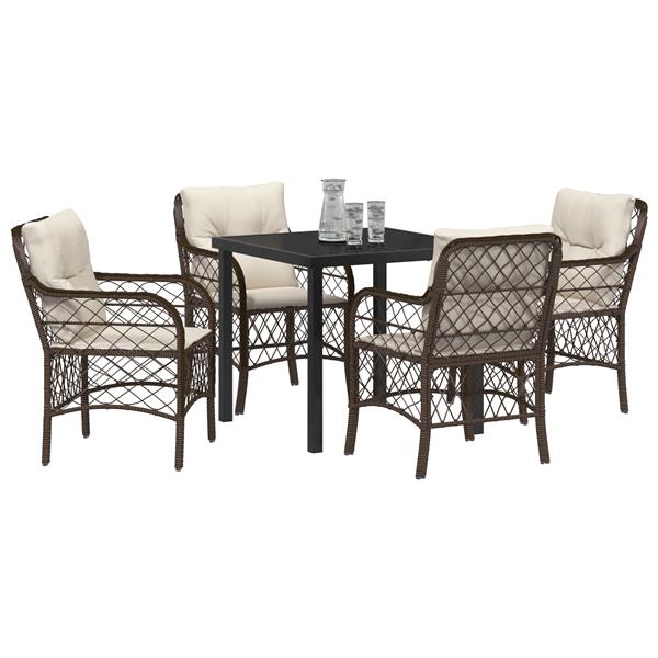 Grote foto vidaxl tuin eetset met kussen 5 pcs bruin poly riet tuin en terras tuinmeubelen