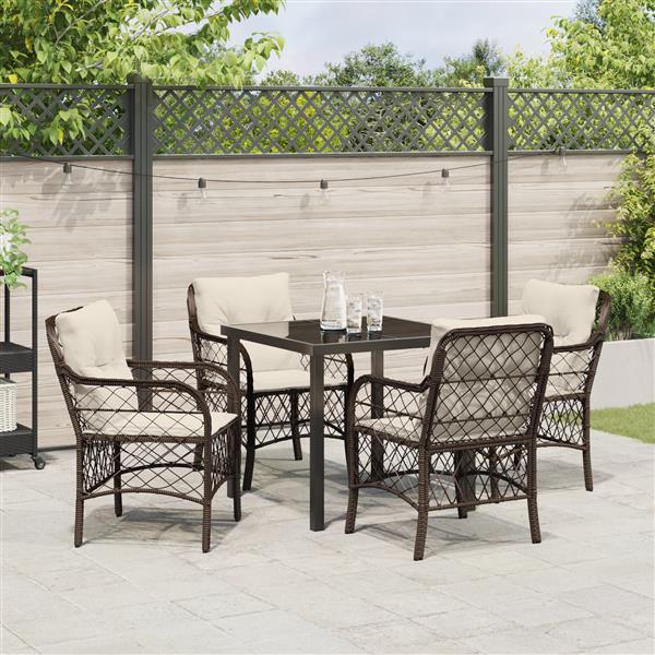 Grote foto vidaxl tuin eetset met kussen 5 pcs bruin poly riet tuin en terras tuinmeubelen
