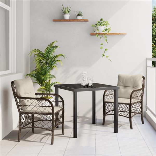 Grote foto vidaxl tuin eetset met kussen 3 pcs bruin poly riet tuin en terras tuinmeubelen
