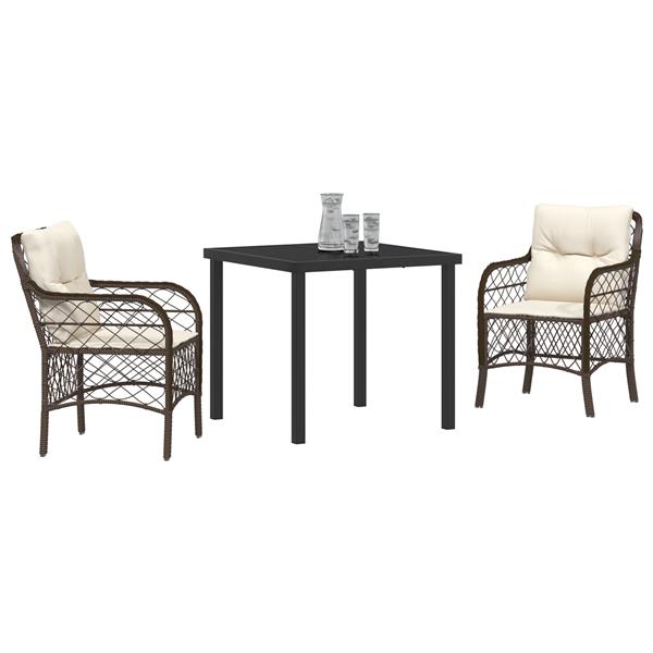 Grote foto vidaxl tuin eetset met kussen 3 pcs bruin poly riet tuin en terras tuinmeubelen