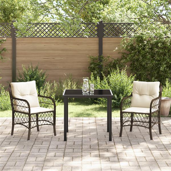 Grote foto vidaxl tuin eetset met kussen 3 pcs bruin poly riet tuin en terras tuinmeubelen