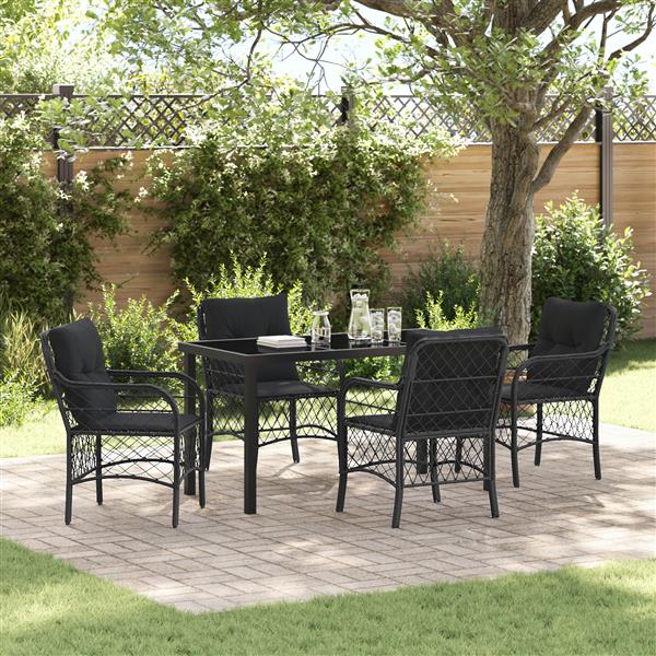 Grote foto vidaxl tuin eetset met kussen 5 pcs zwart poly riet tuin en terras tuinmeubelen