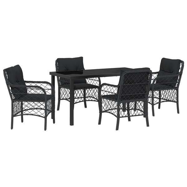 Grote foto vidaxl tuin eetset met kussen 5 pcs zwart poly riet tuin en terras tuinmeubelen