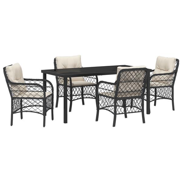 Grote foto vidaxl tuin eetset met kussen 5 pcs zwart poly riet tuin en terras tuinmeubelen